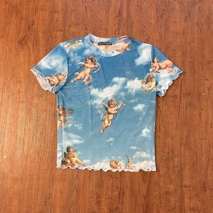 Sheer cropped angel tee!